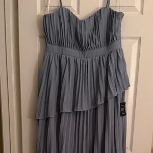 Lulu's Tiered Pleated Maxi Dress in Dusty Blue